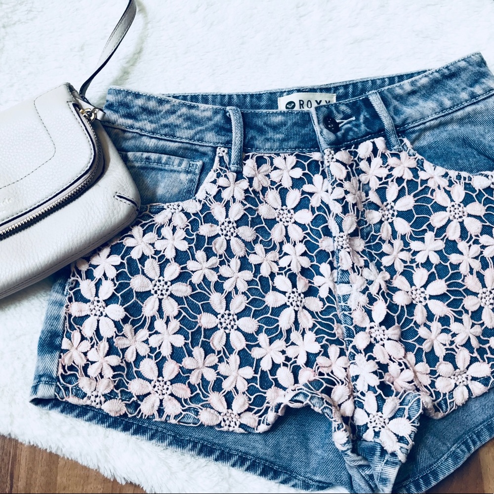 Lace overlay jean shorts